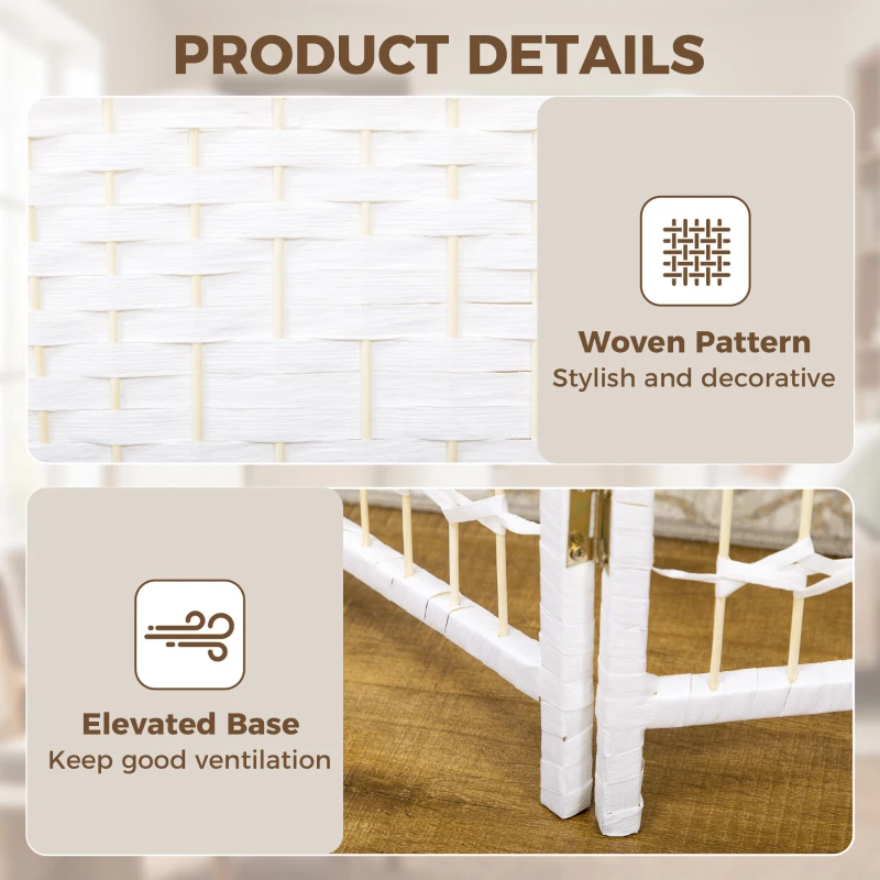HOMCOM 6 Panel Folding Room Divider, Portable Privacy Screen, Wave Fiber Room Partition for Home Office, White