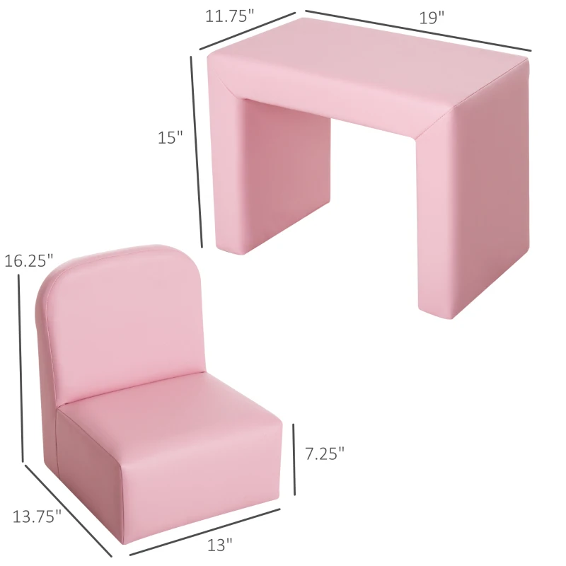 Qaba 2-in-1 Convertible Table and Chair Set for Boys Girls for Boys Girls, Pink