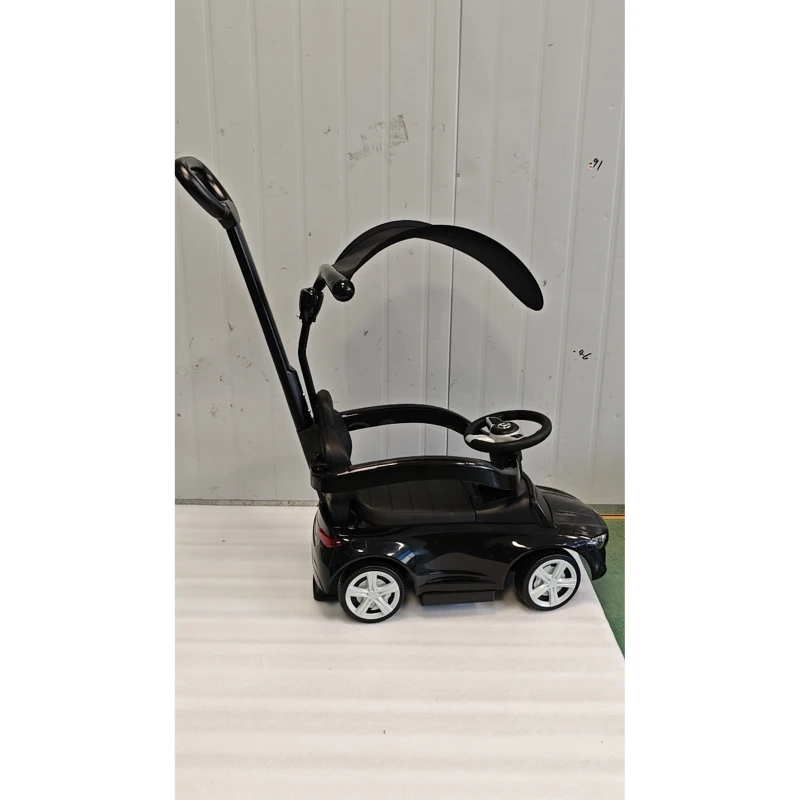 Qaba 3 in 1 Toddler Push Car Licensed Benz with Push Handle, Guardrails, Canopy, Horn, Music, Storage for 18-36 Months, Black