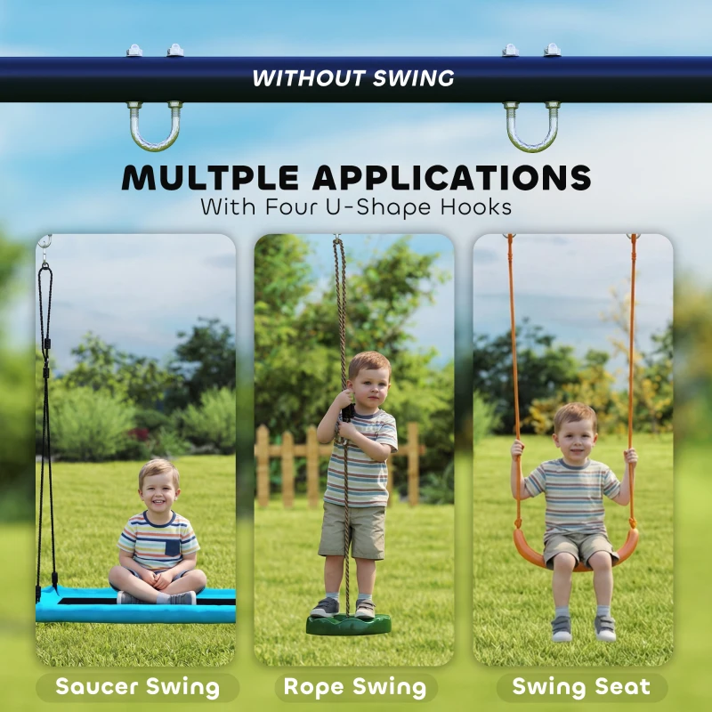 Qaba Kids Swing Set, Heavy Duty Metal 2 Seat Swing Stand Set with Ground Stakes, Supports 150 kg, Indoor Outdoor, Blue