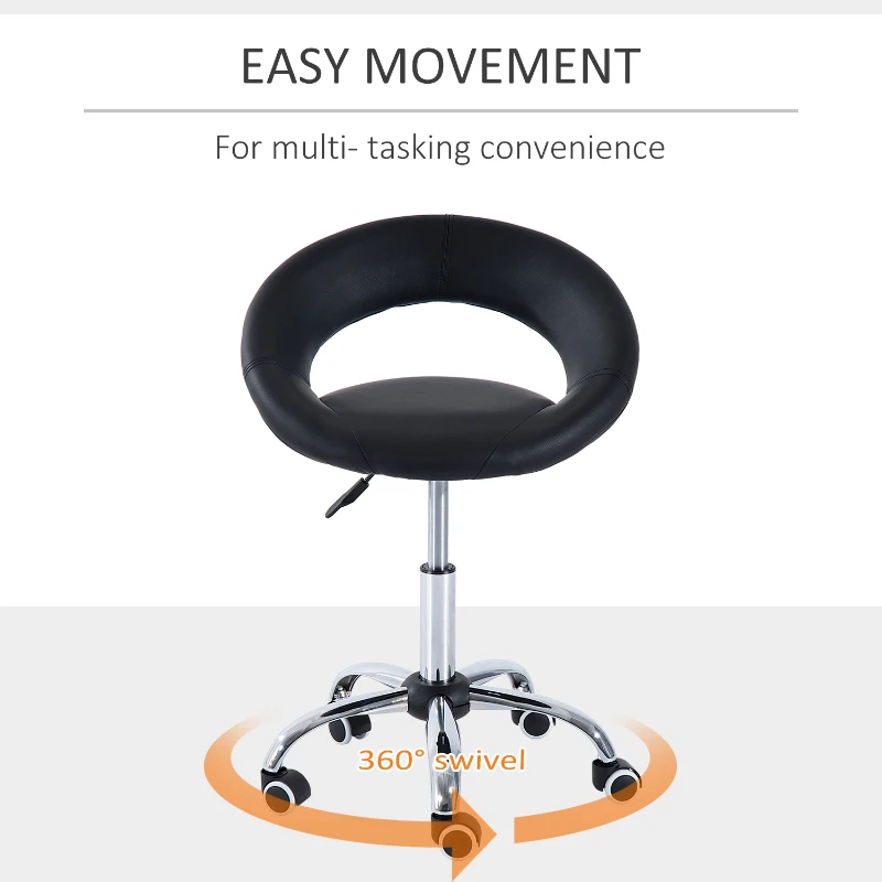 HOMCOM Modern Hydraulic Moon Salon Stool Rolling Swivel Chair Massage Spa Tattoo Pub Bar Stool, Black and Chrome