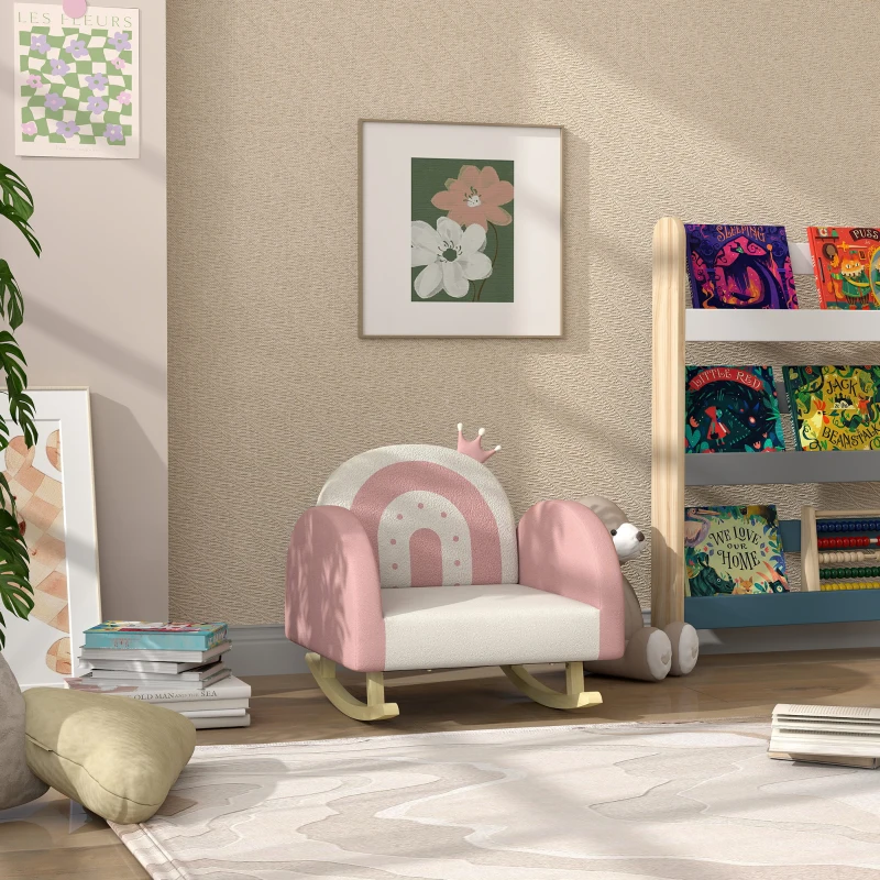 Qaba Kids Rocking Chair, Princess Crown Toddler Chair, Children's Armchair Rocker for Bedroom, Playroom, Pink