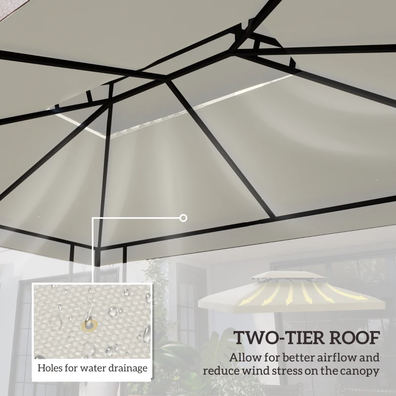 Outsunny 13' x 10' Gazebo Replacement Canopy 2 Tier Top UV Cover Pavilion Garden Patio Outdoor, Cream White (TOP ONLY)