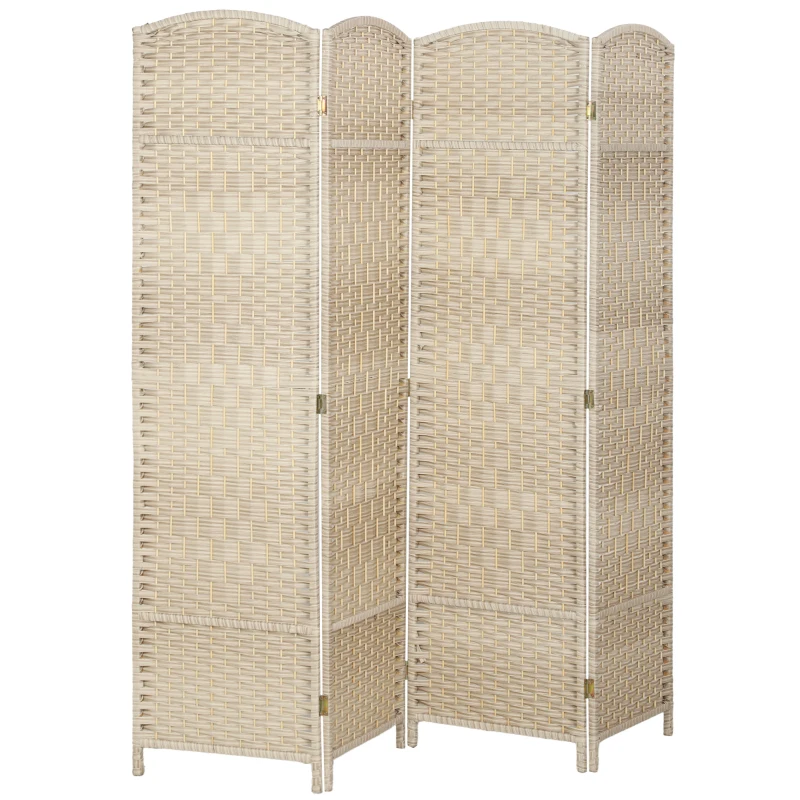 HOMCOM 6 Ft Tall Folding Room Divider, 4 Panel Portable Privacy Screen, Hand-Woven Partition Wall Divider, Light Oak