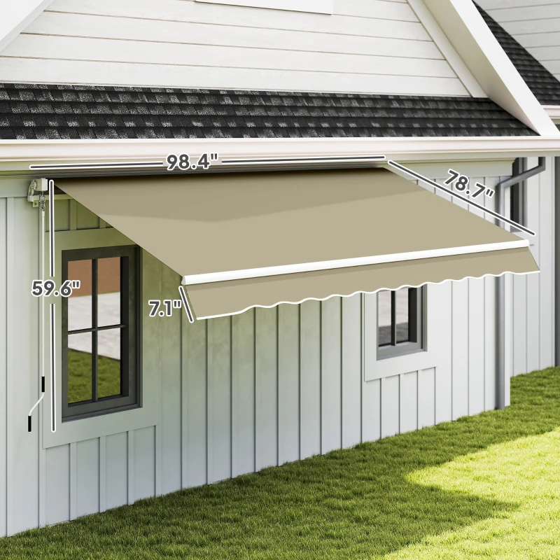 Outsunny 8' x 7' Patio Retractable Awning, Manual Exterior Sun Shade Deck Window Cover, Khaki