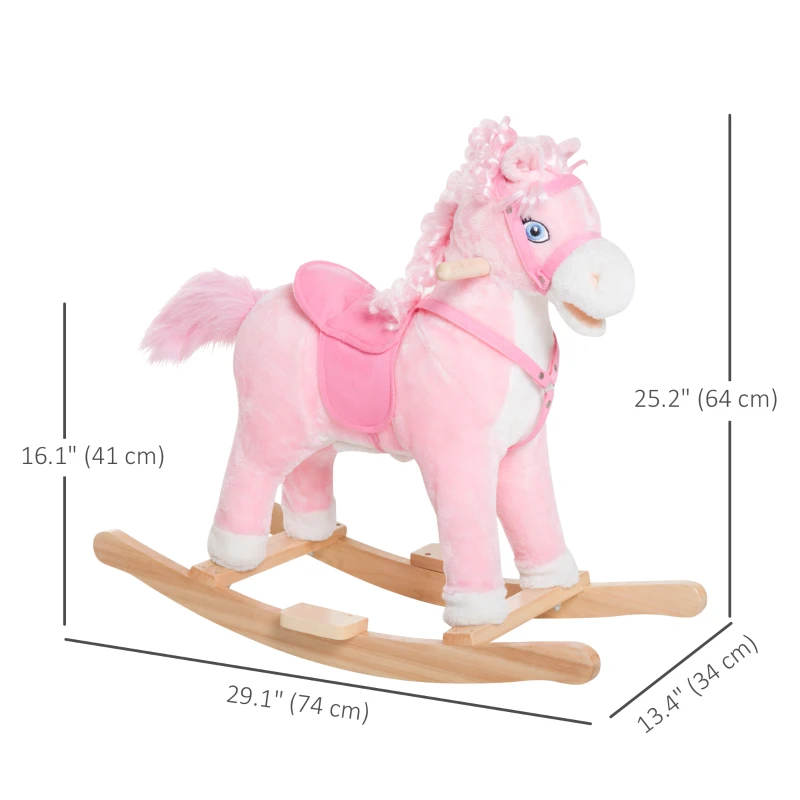 Qaba Kids Plush Rocking Horse Child Ride On Toy Rocker with Realistic Sounds Pink