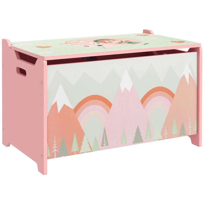 Qaba Toy Box, Kids Storage Chest with Lid, Safety Hinges and Groove Handles, Toy Storage Organizer with Rainbow Pattern for Boys, Girls, Pink