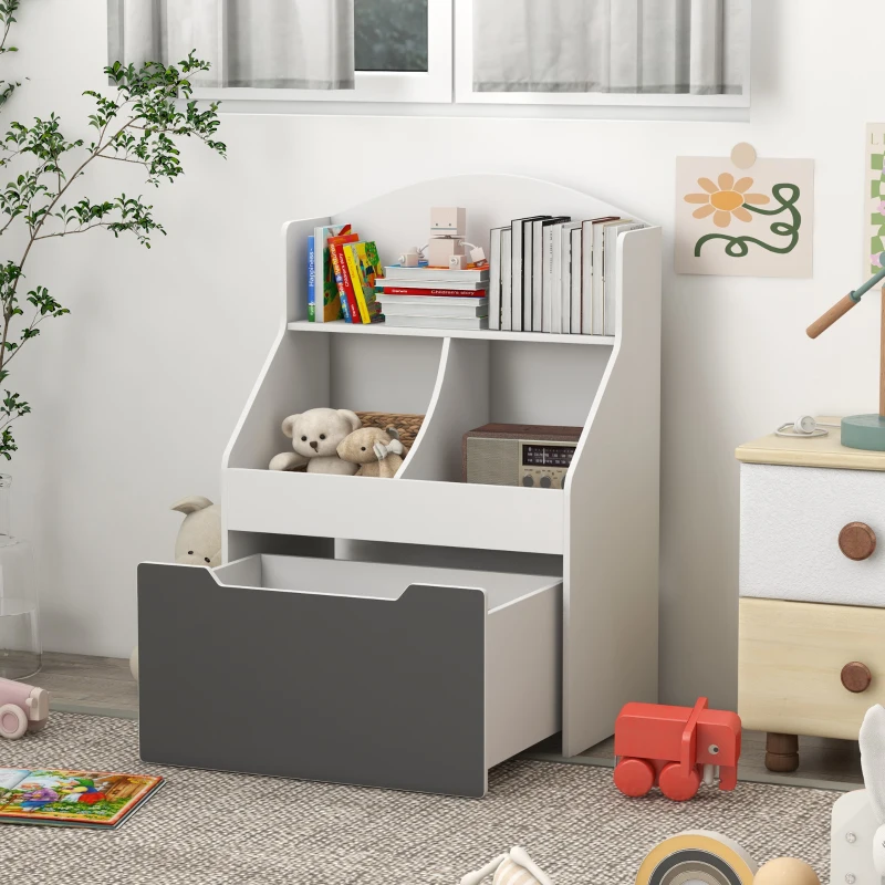 Qaba 3 Tier Bookcase with Drawer for Playroom, Nursery, Bedroom, Classroom, White