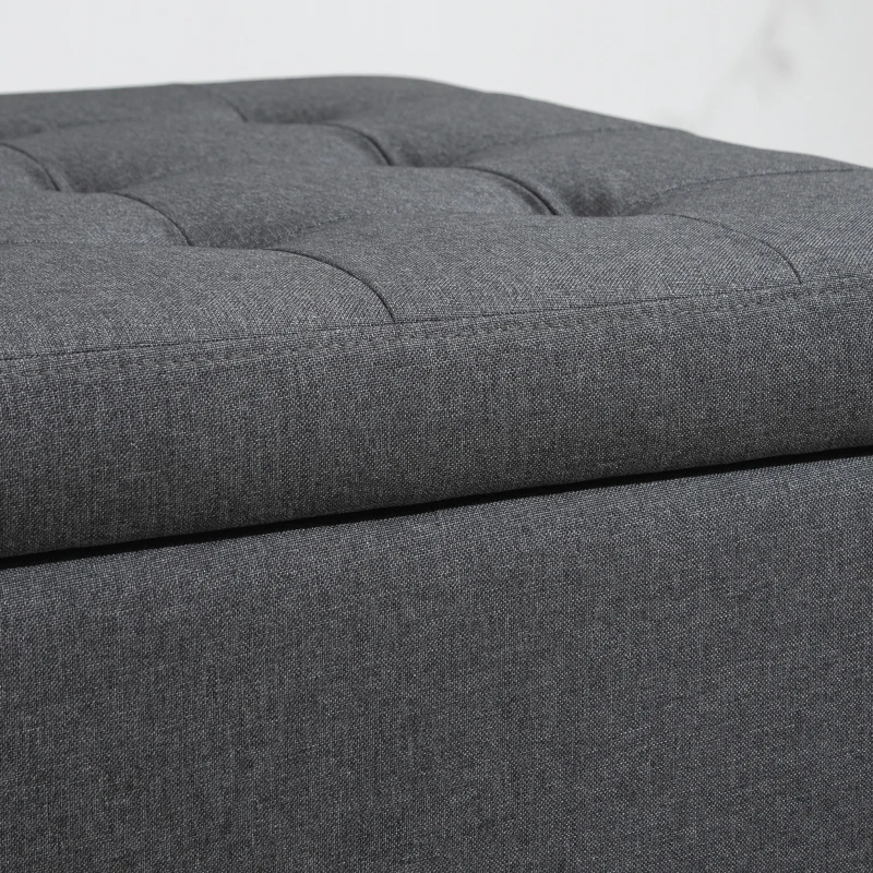 HOMCOM Tufted Storage Ottoman, Upholstered Accent Bench Seat, Cube Storage Box, Footrest Stool, Dark Grey