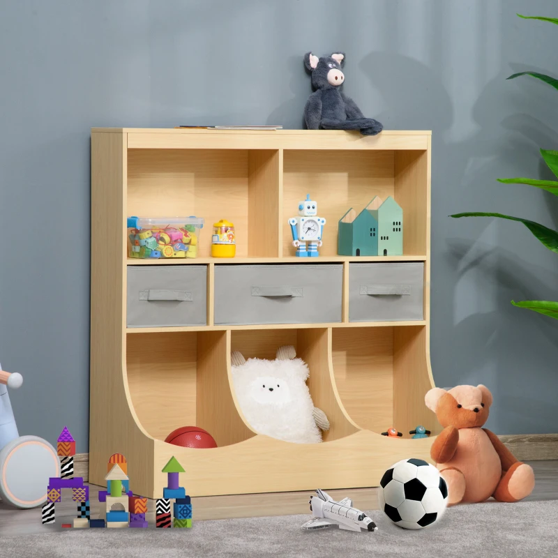 HOMCOM Kids Bookcase, Toy Storage Organizer Cabinet, Children Display Bookshelf with Drawers for Toys, Clothes, Books, Natural Wood Color