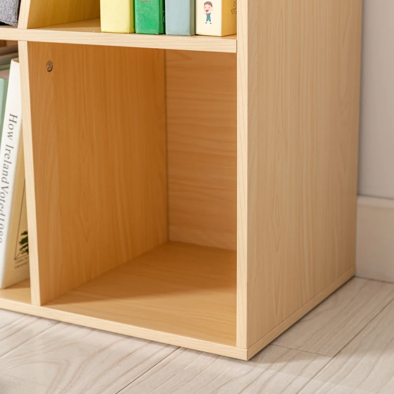 HOMCOM 6-Cubby Kids Bookcase with Reading Nook and Cushion, Multi-Purpose Storage Organizer for Bedroom, Living Room, Natural