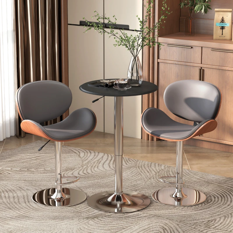 HOMCOM 25" Classic Round Adjustable Faux Leather Chrome Standing Bistro Table, Black