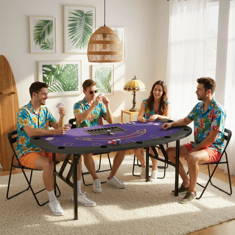 Soozier Poker Table Foldable, 72" Portable Casino Blackjack Table for 8 Players with Felt Surface, Cup Holders, Dark Blue