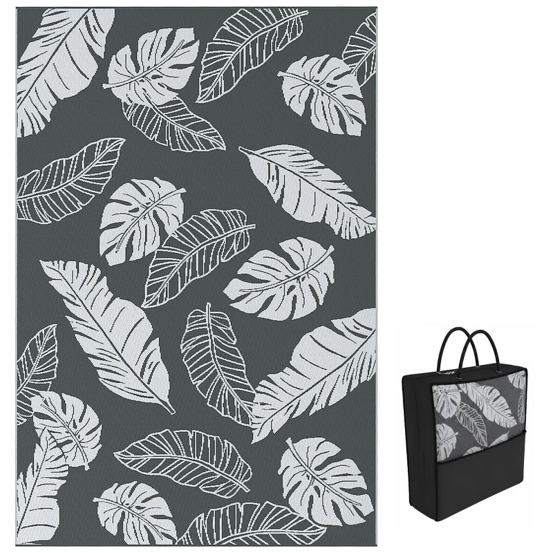 Outsunny Reversible Outdoor RV Rug, Patio Floor Mat, 6' x 9' Plastic Rug for Backyard, Deck, Beach, Camping, Grey and White