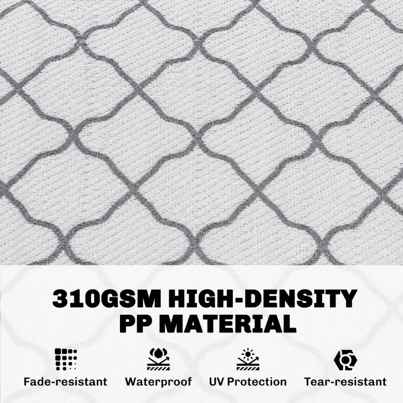 Outsunny Waterproof  Outdoor Rug, 6' x 9' RV Rug Reversible Mat for Backyard, Deck, Picnic, Beach, Camping, Grey & White Net