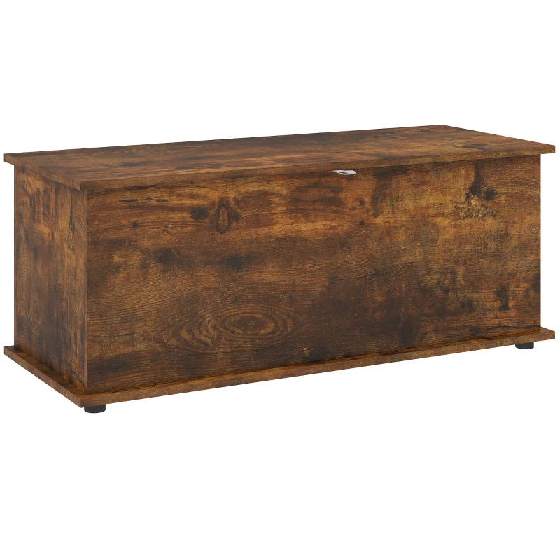 HOMCOM 39.5" Storage Chest with 2 Safety Hinges, Storage Box Organizer with Flip-Top Lid, Entryway Storage Bench, Rustic Brown