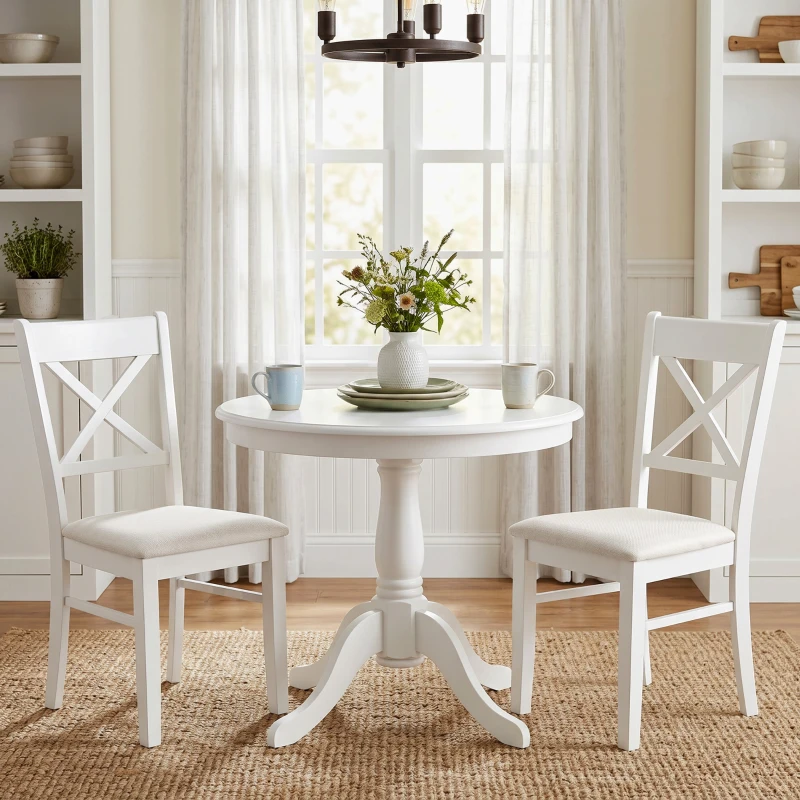HOMCOM Dining Chairs Set of 2, Upholstered Kitchen Chairs with Rubberwood Frame, Padded Seat and X-Back, White