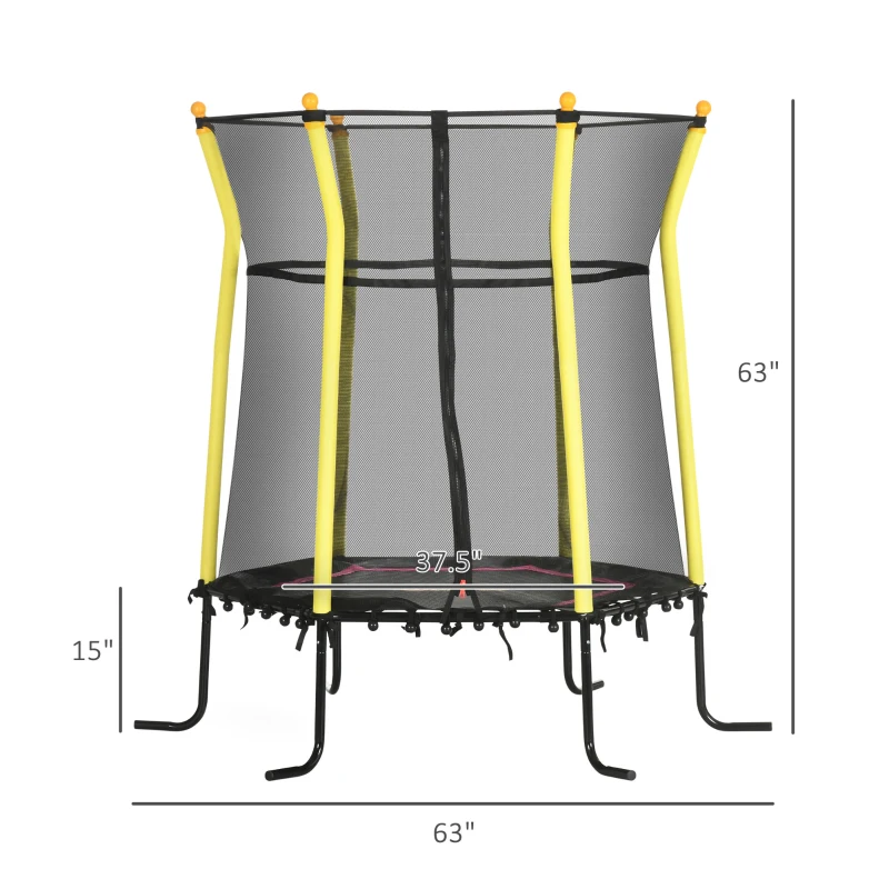 Qaba 5.2' Kids Small Trampoline with Enclosure, Springfree Toddler Trampoline with Net, for Single Jumper, Indoor Play Equipment for Ages 3-10
