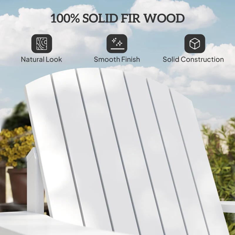 Outsunny Oversized Adirondack Chair, Outdoor Fire Pit and Porch Seating, Classic Log Lounge w/ Built-in Cupholder, White
