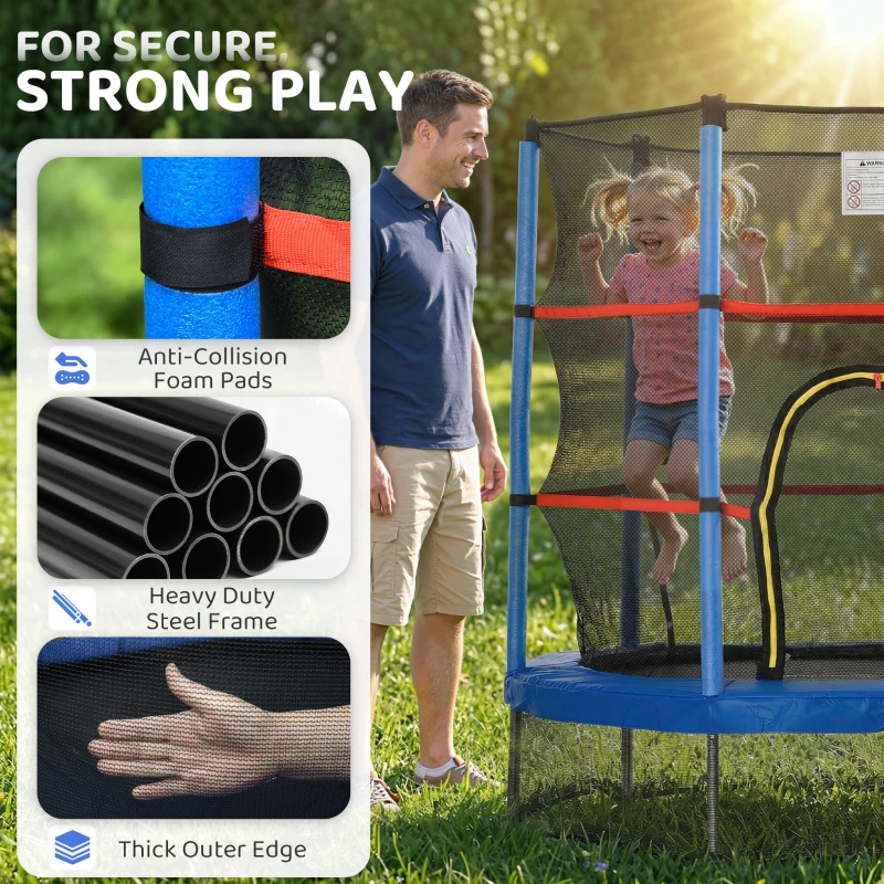 Outsunny 55" Kids Trampoline with Enclosure Net for Indoor/Outdoor, Trampoline for Boys and Girls Age 3-6 Years, Blue