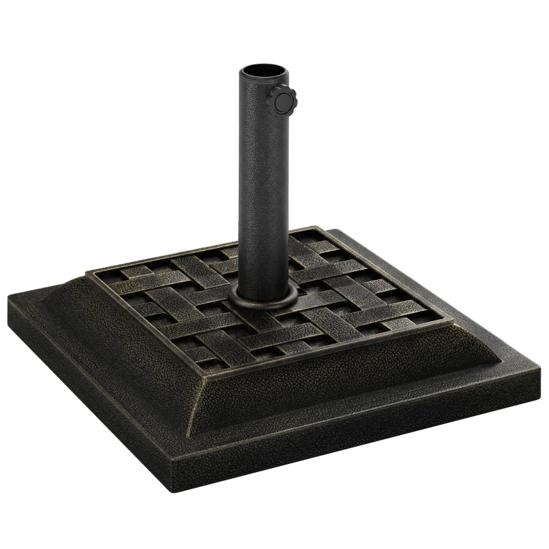 Outsunny 20 lbs Patio Market Umbrella Base Stand Resin Parasol Holder Square with Beautiful Decorative Pattern & Easy Setup, for Φ1.5", Φ1.89" Pole, for Beach, Lawn, Deck, Backyard, Garden, Bronze