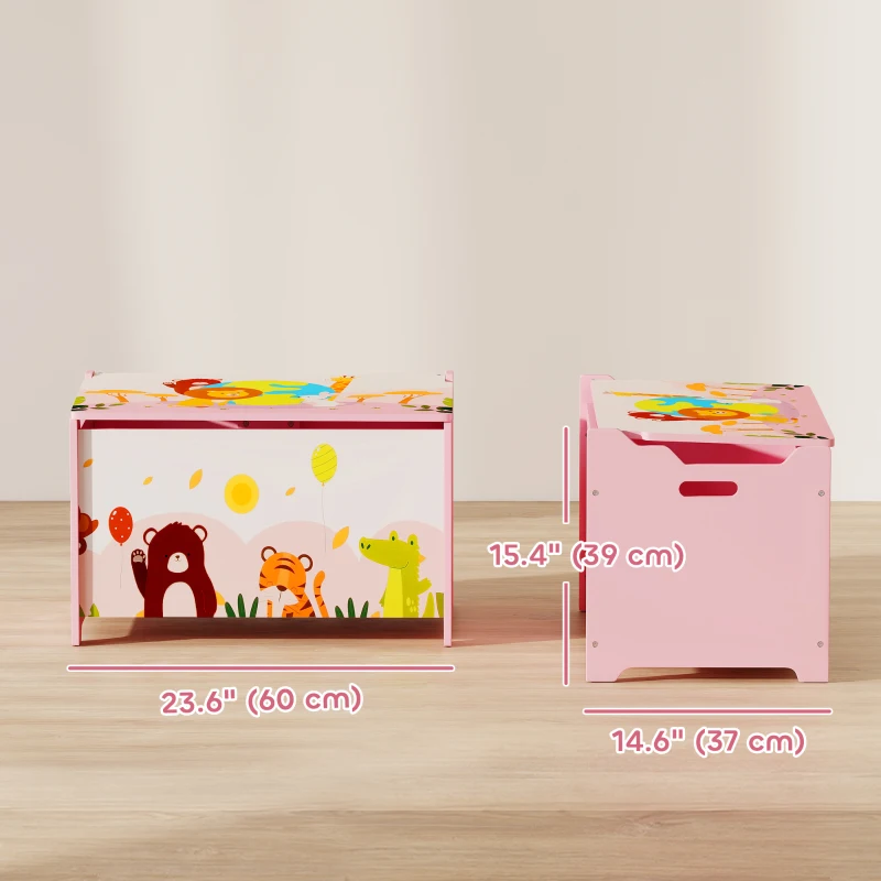 Qaba Kids Storage Chest with Lid, Toy Box Organizer with Safety Hinges for Playroom, Bedroom, Living Room, Pink