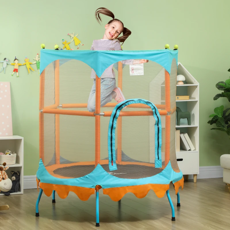Qaba Trampoline for Kids, 4.6FT Mini Toddler Trampoline Indoor Outdoor w/ Safety Enclosure Net, Orange