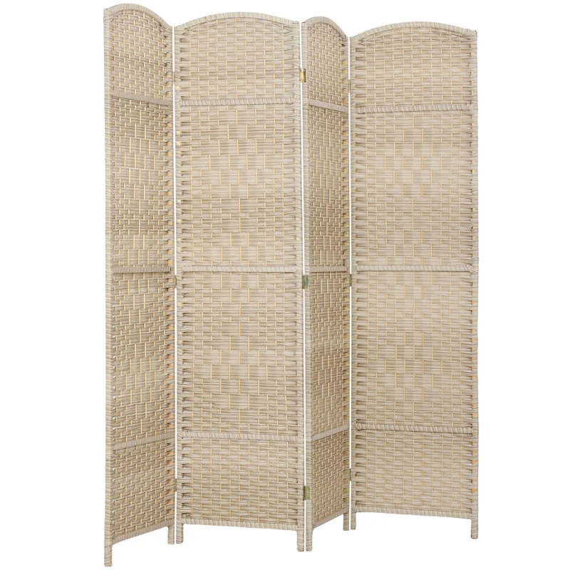 HOMCOM 6 Ft Tall Folding Room Divider, 4 Panel Portable Privacy Screen, Hand-Woven Partition Wall Divider, Light Oak