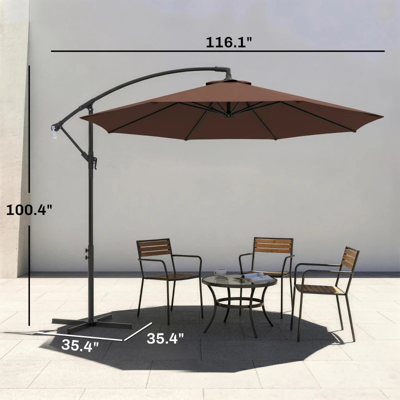 Outsunny 10' Cantilever Hanging Tilt Offset Patio Umbrella w/ UV & Water Safe Material & Cross Base (Weight Not Included), Brown