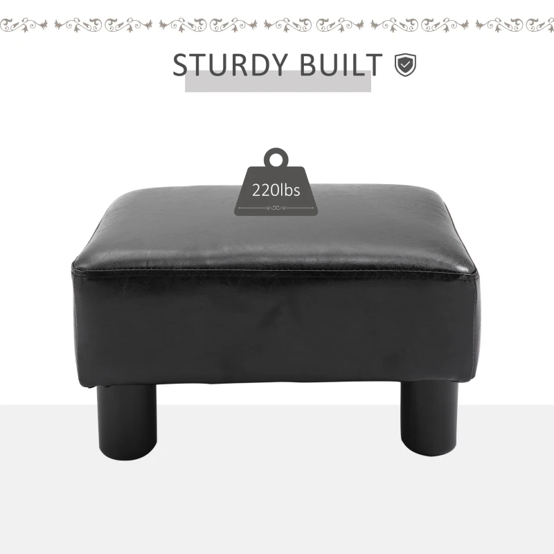 HOMCOM Ottoman Foot Rest, Small Foot Stool with Faux Leather Upholstery, Rectangular Ottoman Footrest with Padded Foam Seat and Plastic Legs, Bright Black