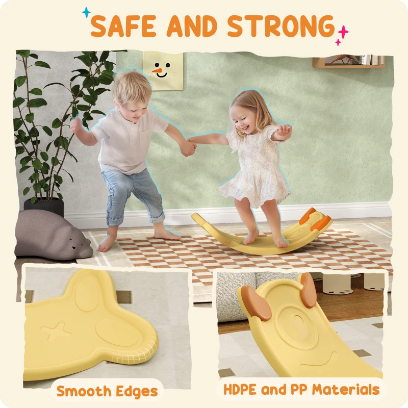 Qaba 24.4" Kids Balance Board, Wobble Board Toddler Curved Rocker, Preschool Balance & Sensory Play Toy, Ages 3-6, Yellow