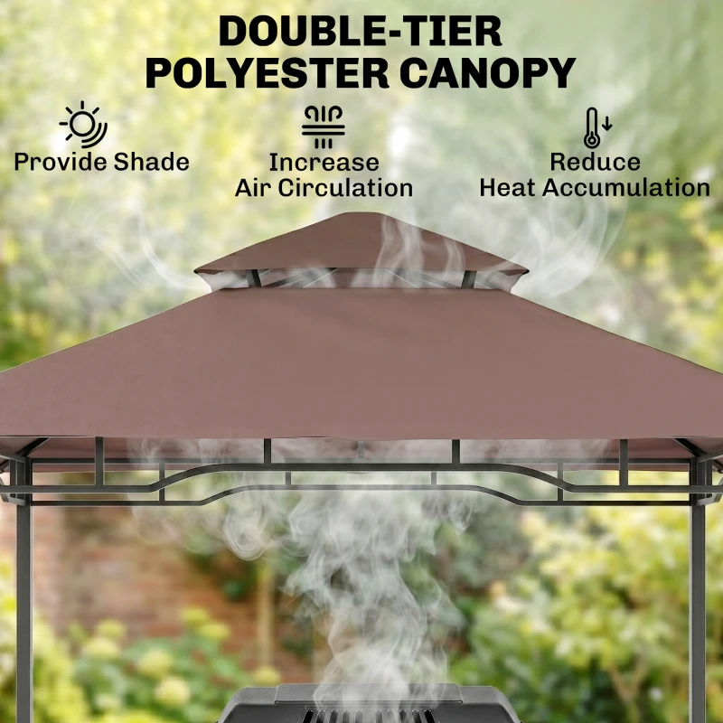 Outsunny 8' x 5' Grill Gazebo with Double Roof, Outdoor BBQ Canopy Gazebo with 2 Side Shelves for Patio Yard Garden Coffee