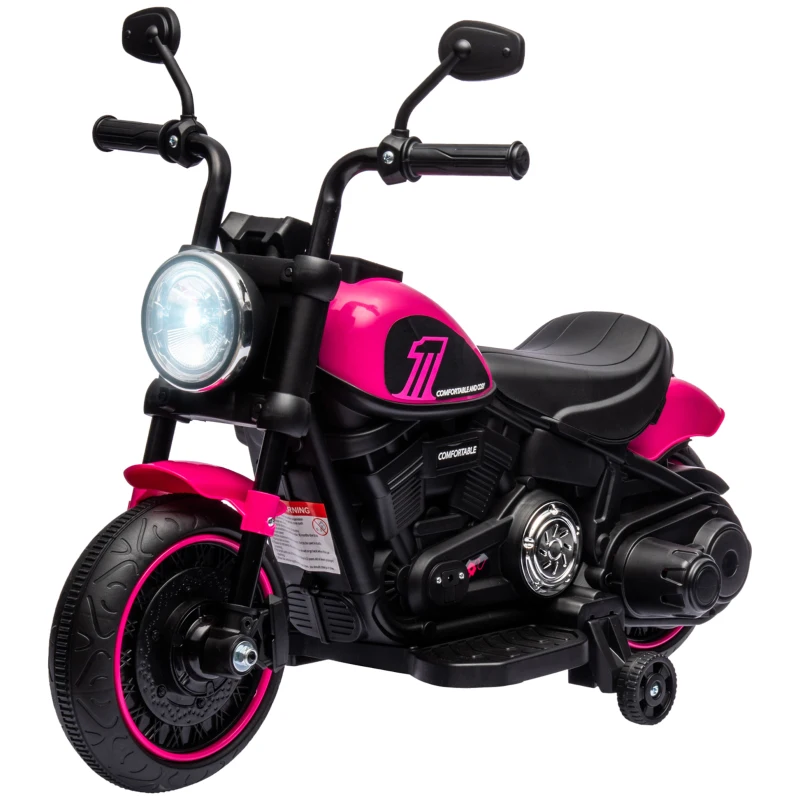 Aosom 6V Kids Motorcycle with Training Wheels, Foot Pedal, Headlight, Forward/Reverse, Single-Button Start, Pink