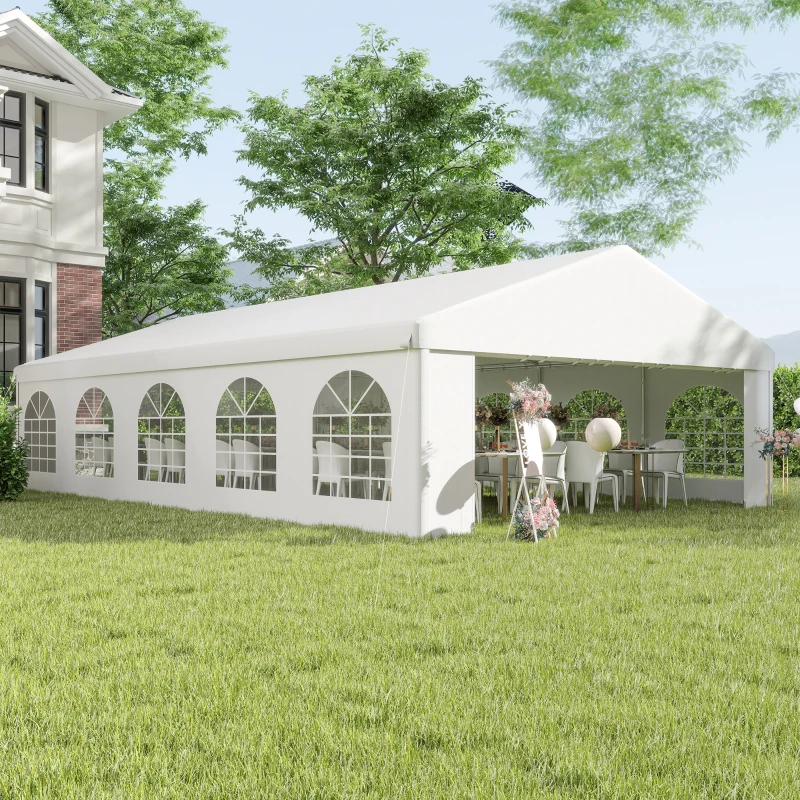 Outsunny 33'x20' Heavy Duty Steel Carport Garage Wedding Party Event Tent Shelter Gazebo Outdoor w/ Sidewalls Canopy Pavilion White