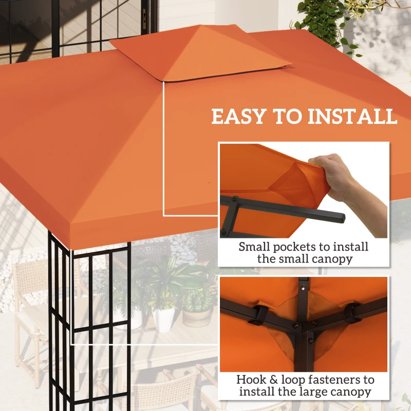 Outsunny 10' x 10' Square 2-Tier Gazebo Canopy Replacement Top Cover Outdoor Garden Sun Shade, Orange