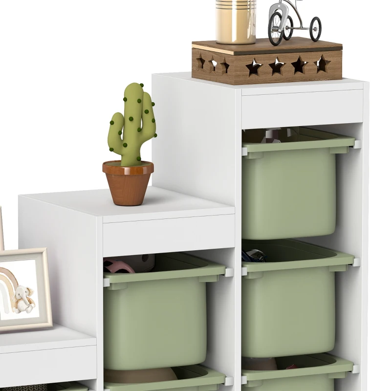 Qaba 3 Layers Toy Storage Organizer Kids Bookshelf Children Toy Storage w/ 6 Plastic Bins, Green