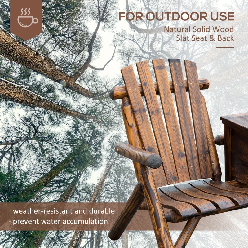 Outsunny 64" Double Wooden Garden Bench with Table, 2-Seater Adirondack Loveseat with Ice Bucket, High Backrest, Armrests, for Yard, Lawn, Porch, Patio, Rustic Brown