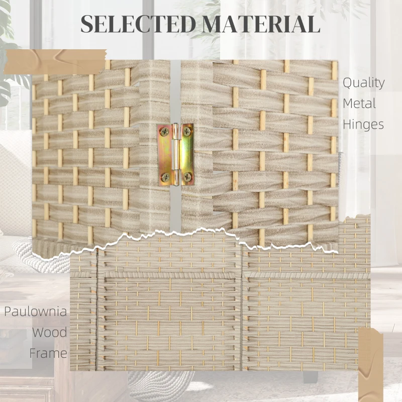 HOMCOM 6 Ft Tall Folding Room Divider, 4 Panel Portable Privacy Screen, Hand-Woven Partition Wall Divider, Light Oak