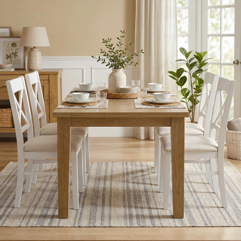 HOMCOM Dining Chairs Set of 2, Upholstered Kitchen Chairs with Rubberwood Frame, Padded Seat and X-Back, White