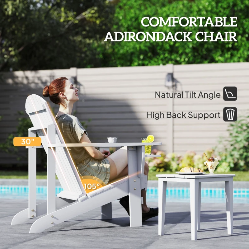 Outsunny Oversized Adirondack Chair, Outdoor Fire Pit and Porch Seating, Classic Log Lounge w/ Built-in Cupholder, White