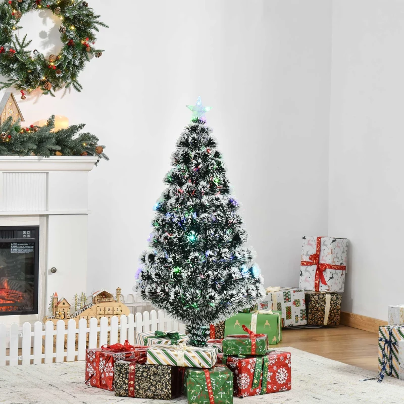 HOMCOM 4ft Pre-Lit LED Optical Fiber Christmas Tree Artificial Seasonal Decor