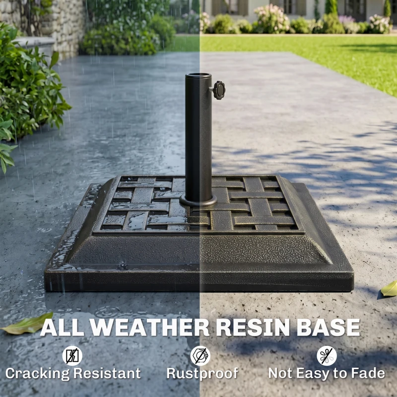 Outsunny 20 lbs Patio Market Umbrella Base Stand Resin Parasol Holder Square with Beautiful Decorative Pattern & Easy Setup, for Φ1.5", Φ1.89" Pole, for Beach, Lawn, Deck, Backyard, Garden, Bronze