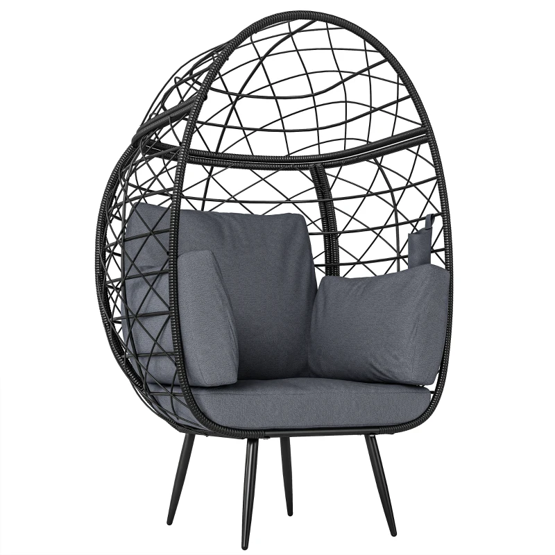 Outsunny Rattan Egg Chair, Indoor Outdoor Lounger with Cushions and Cup Holder for Backyard, Garden, Lawn, Living Room, Grey