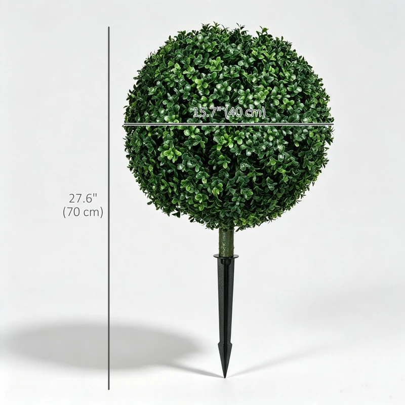 HOMCOM Artificial Boxwood Trees w/ Ground Stake, Set of 2 Ball Shaped Topiary Trees for Home Office & Living Room, UV Resistant