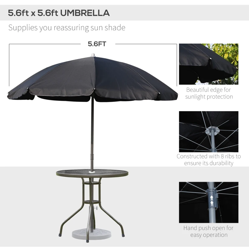 Outsunny 6 Piece Patio Dining Set for 4 with Umbrella, Outdoor Table and Chairs with 4 Folding Dining Chairs & Round Glass Table for Garden, Backyard and Poolside, Black and Coffee