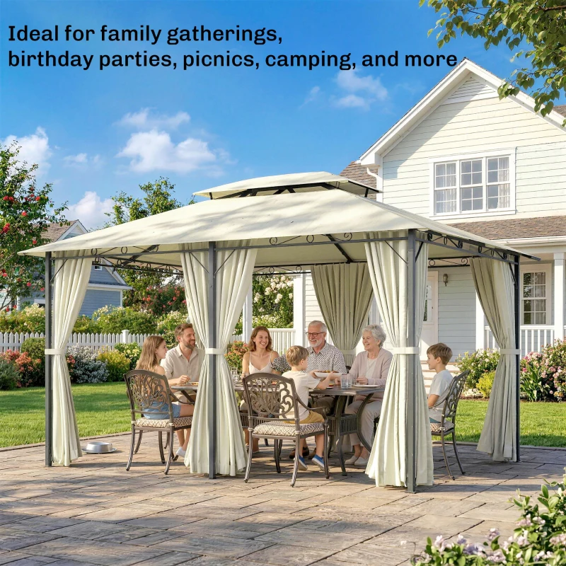 Outsunny 10' x 13' Patio Gazebo, Outdoor Gazebo Canopy Shelter with Curtains, Vented Roof, Steel Frame for Garden, Lawn, Backyard and Deck, Cream White