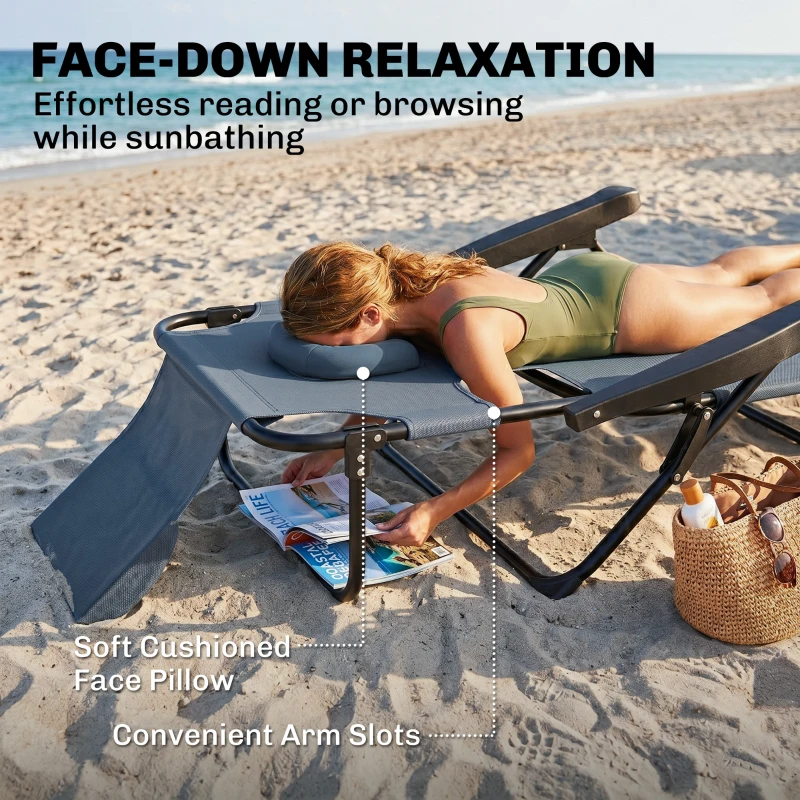 Outsunny Folding Lounge Chair w/ Reclining Back, Gray