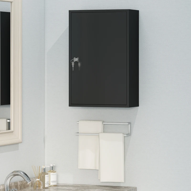 kleankin Wall Mount Medical Cabinet, Bathroom Cabinet with 3 Tier Shelves, 2 Keys, 15.7" x 7.1" x 23.6", Black