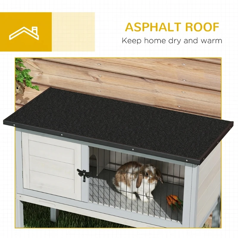 PawHut Elevated Rabbit Hutch, Wooden Bunny Cage with Hinged Asphalt Roof and Removable Tray, for Indoor/Outdoor, Gray