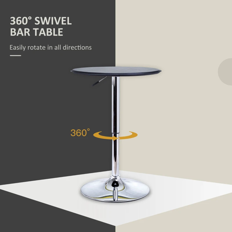HOMCOM 25" Classic Round Adjustable Faux Leather Chrome Standing Bistro Table, Black